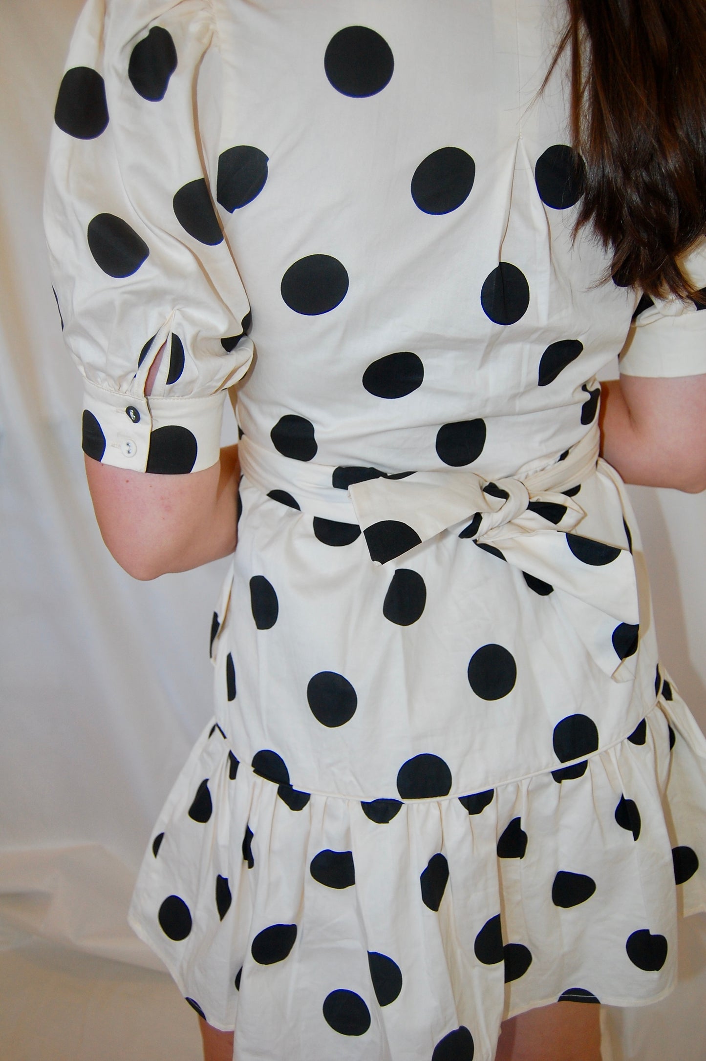 Cream Wrap Dress with Black Polka Dots & Pockets - 'Tina Dress'
