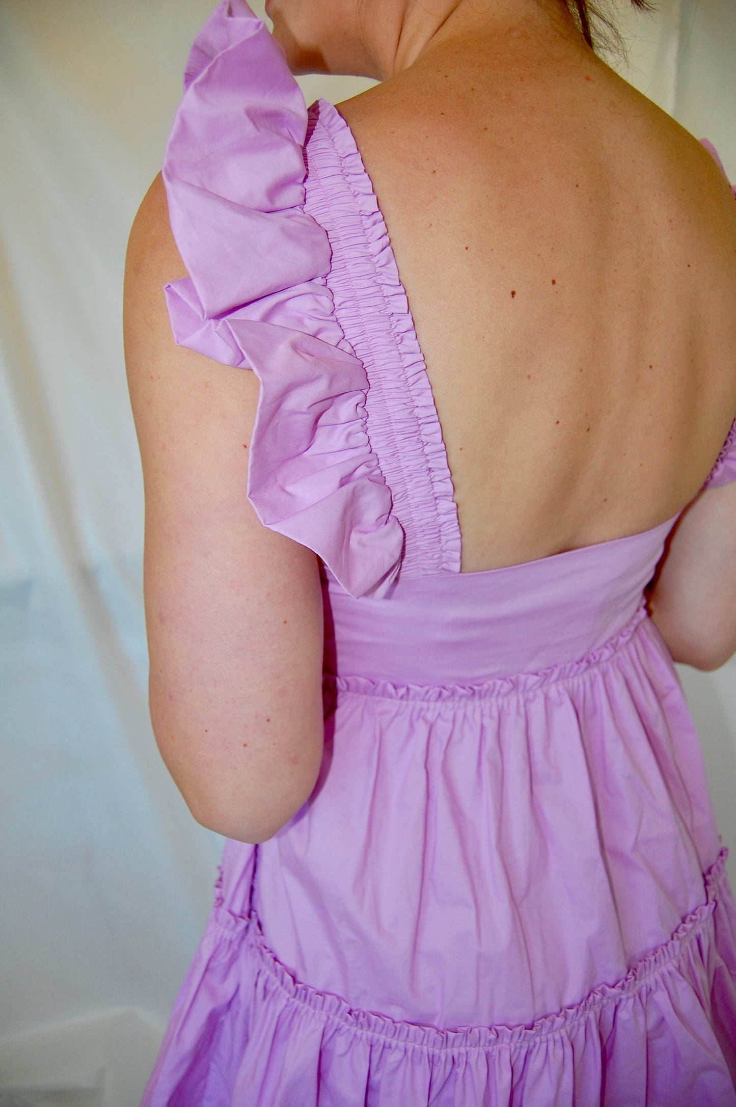 Lilac Purple Mini Dress with Ruffle Sleeves, Tiered Skirt & Pockets - 'Sydney Dress'