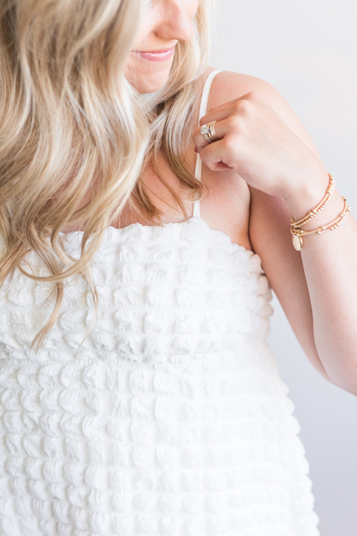 White Mini Dress with Unique Bubble Detailing & Spaghetti Straps - 'Gwen Dress'