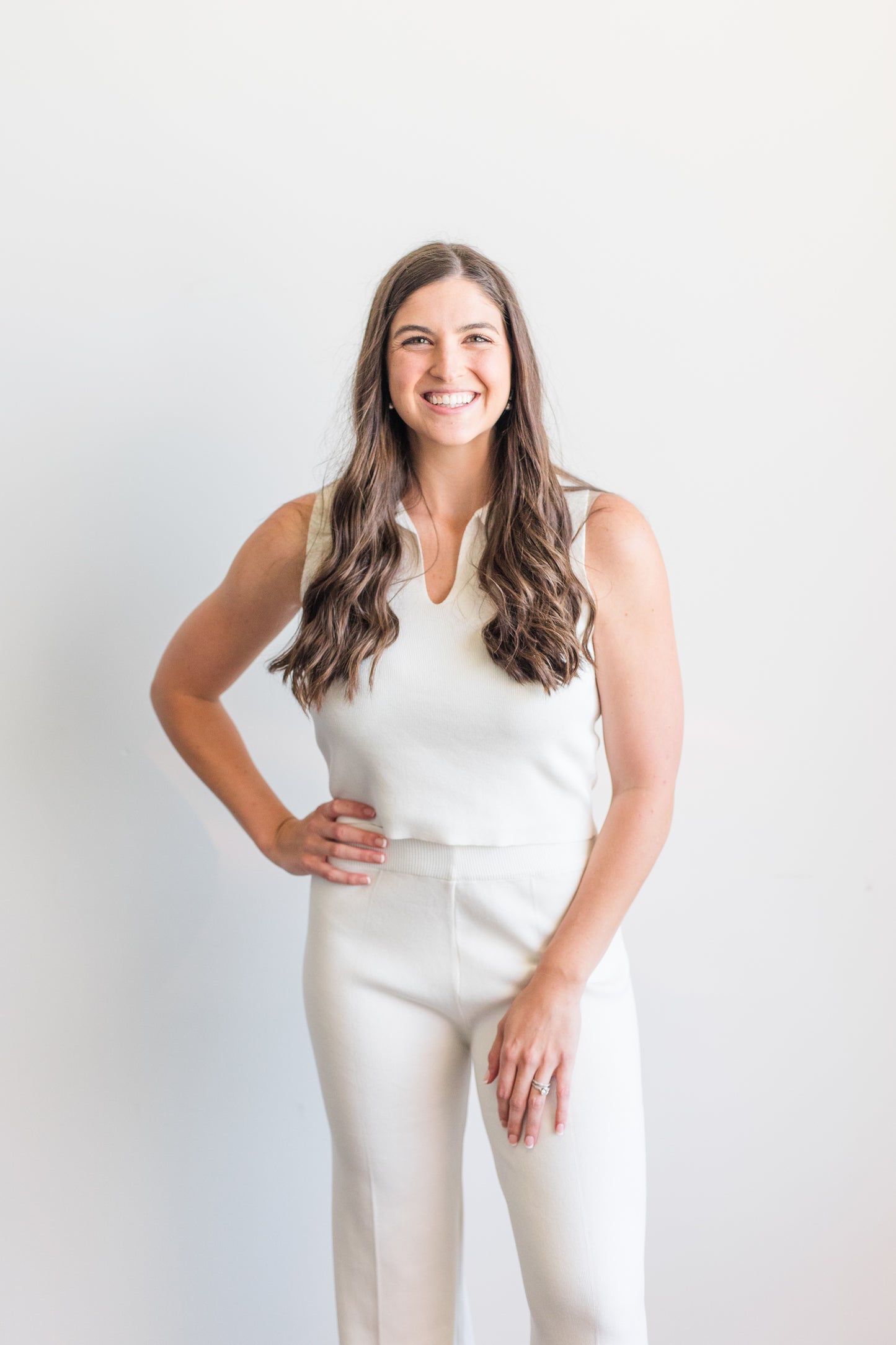 Cream Matching Set with Thick-Strap Tank Featuring Notched Collar & Mid Rise, Wide Leg Pants - 'Sydney Set'