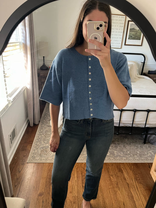 True Blue Short Sleeve, Button-Down Cardigan - 'Stacey Cardigan'