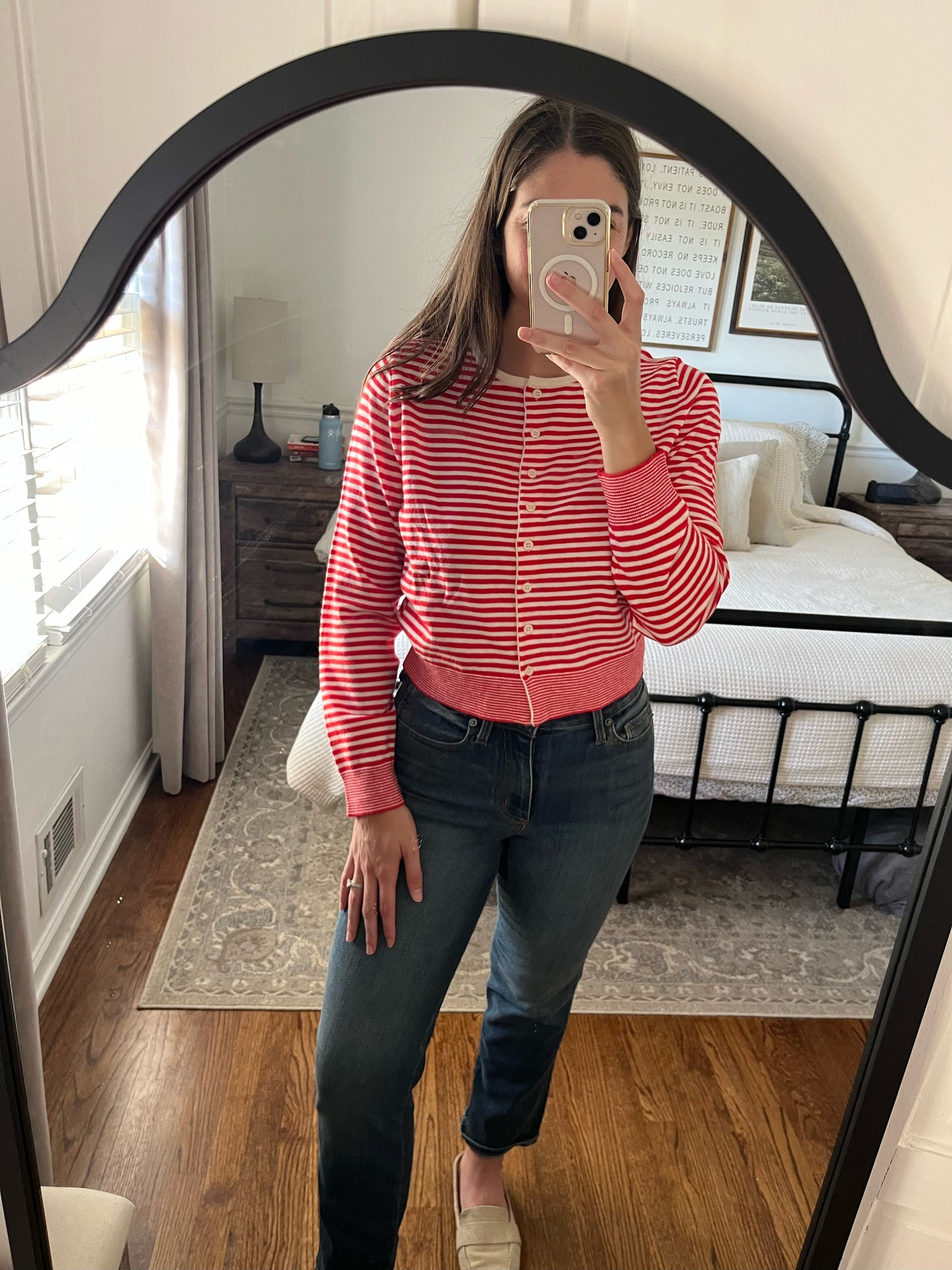 Red & White Striped, Button-Down Cardigan - 'Montana Cardigan'